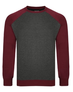 Bigdude Raglan Contrast Crew Neck Sweatshirt Charcoal/Burgundy